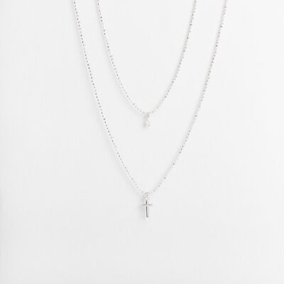 Lange Halskette oder mehrreihige Halskette – Weißer Achat & Quaste – NINA