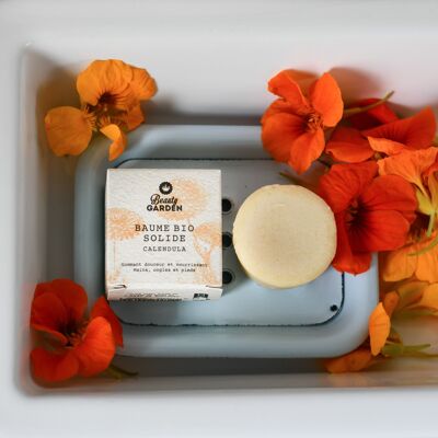 Baume bio solide au calendula - Exfoliant douceur et nourrissant mains dans sa cartonnette