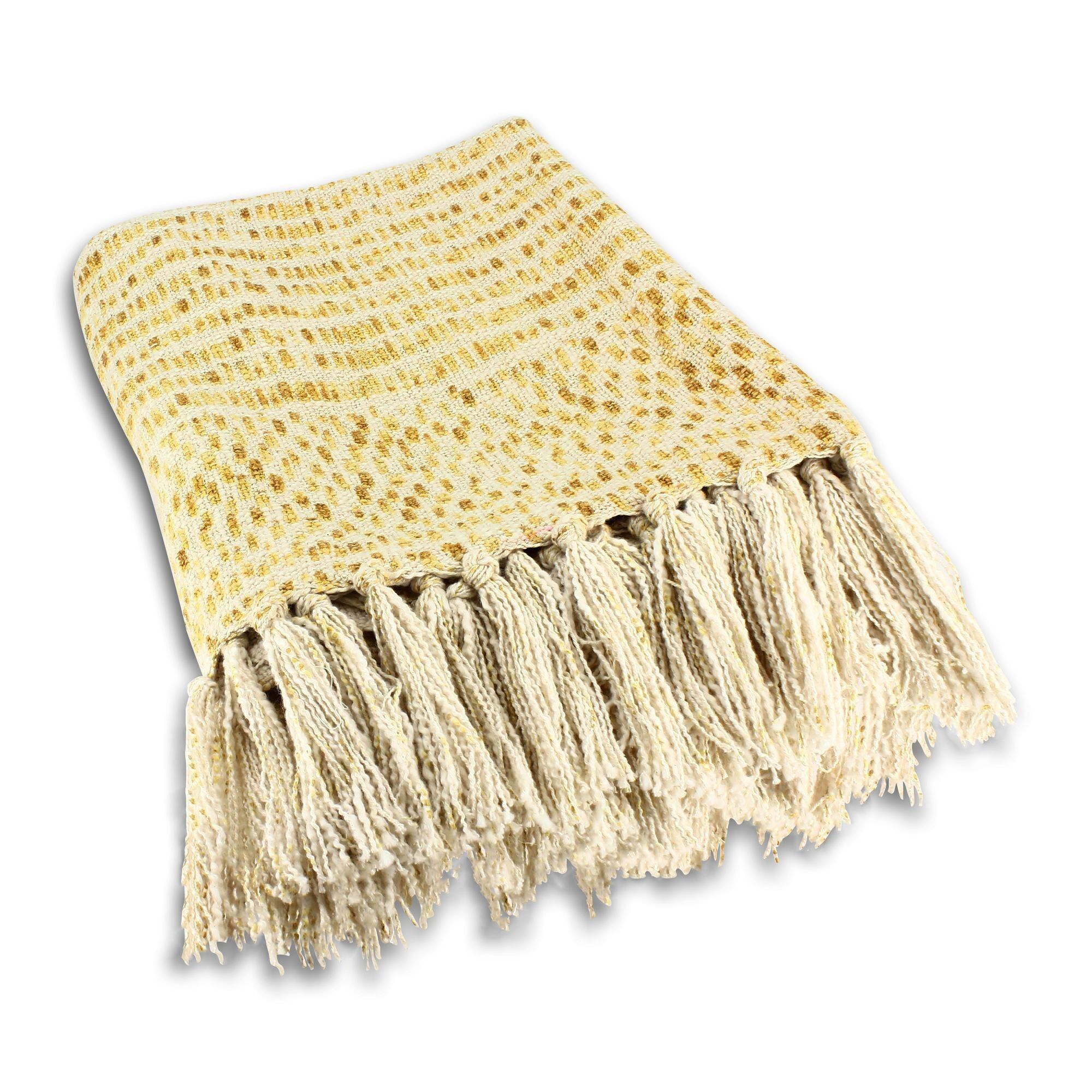 Überwurf aus bedruckter Baumwolle mit Fransen, MIMOSA-GELB, 140 x 250 cm, Recife