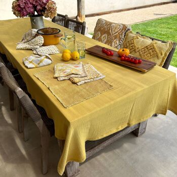 NAPPE 150X250CM AVEC 8 SERVIETTES DE TABLE EN GAZE DE COTON JAUNE MIMOSA CAMARO 2