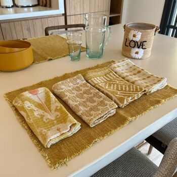 NAPPE 150X250CM AVEC 8 SERVIETTES DE TABLE EN GAZE DE COTON JAUNE MIMOSA CAMARO 3