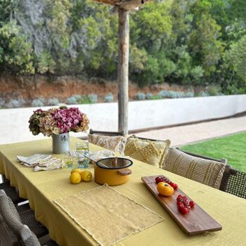 NAPPE 150X250CM AVEC 8 SERVIETTES DE TABLE EN GAZE DE COTON JAUNE MIMOSA CAMARO 4