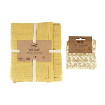 NAPPE 150X250CM AVEC 8 SERVIETTES DE TABLE EN GAZE DE COTON JAUNE MIMOSA CAMARO 5