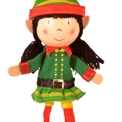 Marioneta de dedo con cabeza de madera de elfo niña