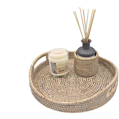 Thibaw M curved tray in white rattan