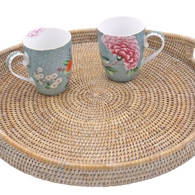 Thibaw L curved tray in white rattan