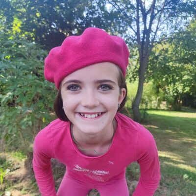Boina infantil fucsia fabricada en Francia 100% lana (circunferencia de la cabeza de 49 a 54 cm)