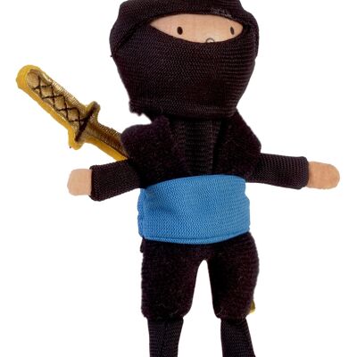 Marioneta de dedo con cabeza de madera Ninja azul