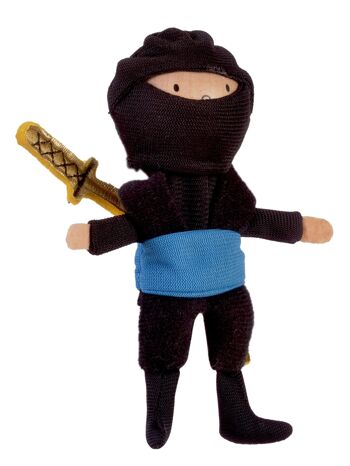 Marionnette à doigt à tête en bois Ninja bleu