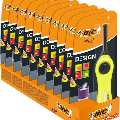 Display of 10 BIC multi-use lighters (yellow color)