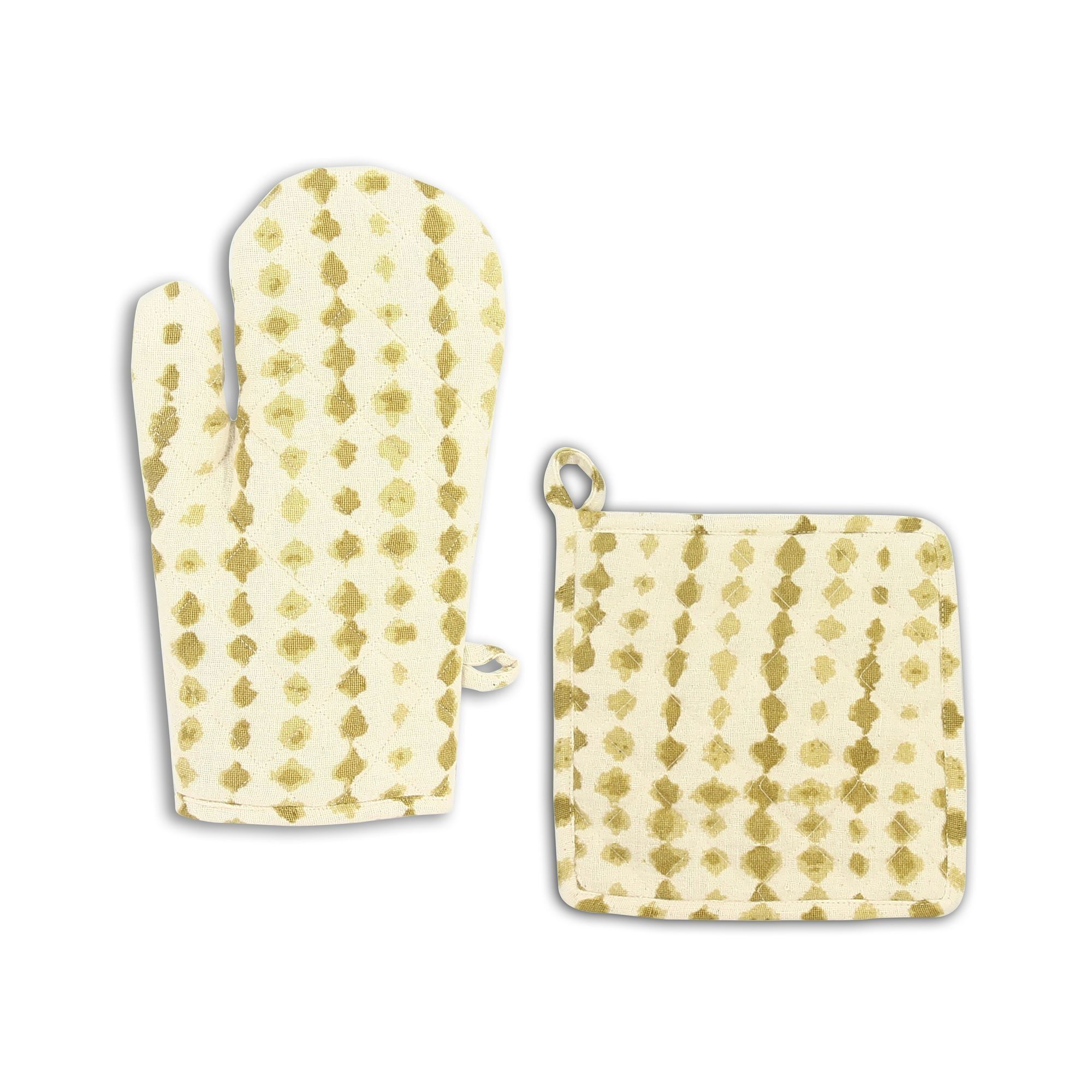 GUANTO DA FORNO + PIASTRA IN COTONE STAMPATO GIALLO MIMOSA EGITO