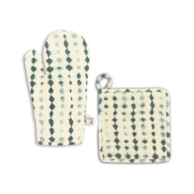 EGITO CELADON GREEN PRINTED COTTON OVEN GLOVE + HOT POT