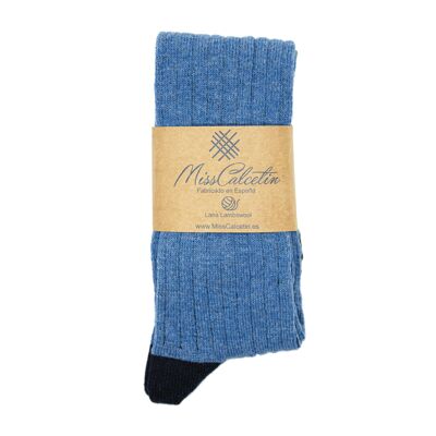Miss Light Blue-Navy Wool High Cane Sock