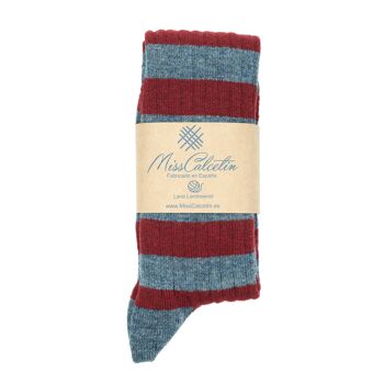 Miss Burgundy Striped Wool High Cane Sock-Hôtesse de l'air 1