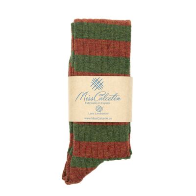 Miss Green Striped Wool High Cane Sock Caza-Teja