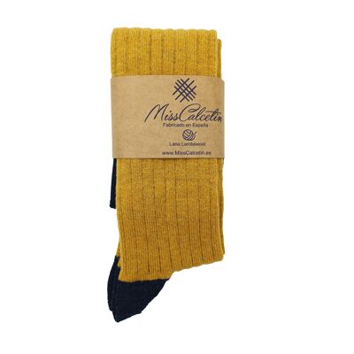 Miss Mustard-Navy Wool High Cane Sock