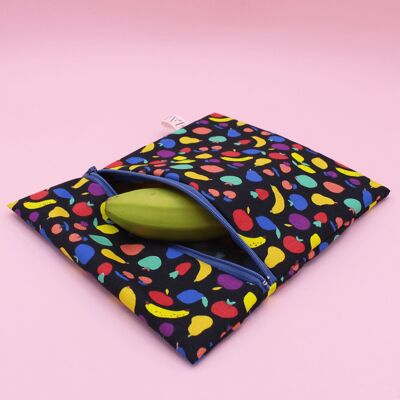Black background fruit snack pouch