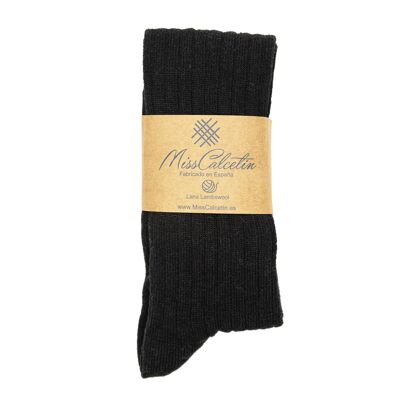 Miss Black-Black Wool High Cane Sock