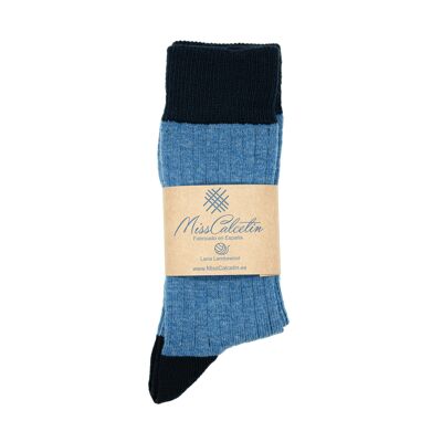 Niedrige Cane-Socke aus Wolle in Hellblau und Marineblau von Miss