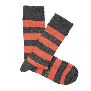 Miss Coral-Grey Striped Wool Low Cane Sock 2