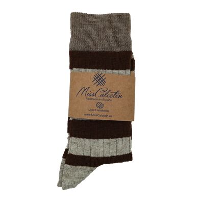 Miss Brown-Beige Striped Wool Low Cane Sock