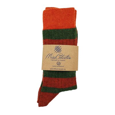 MissCalcetin Low Cane Wool Green Stripes Caza-Teja