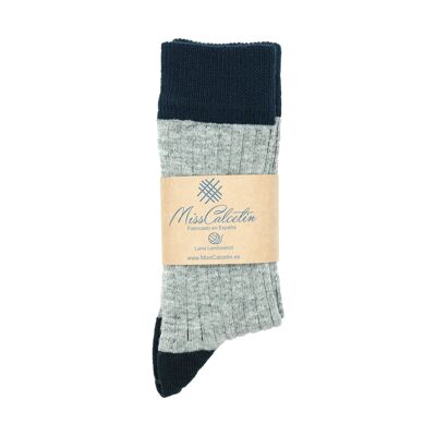 Niedrige Cane-Socke aus Wolle in Grau-Marineblau von MissLight