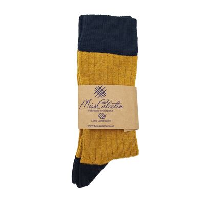 Miss Mustard-Navy Wool Low Cane Sock