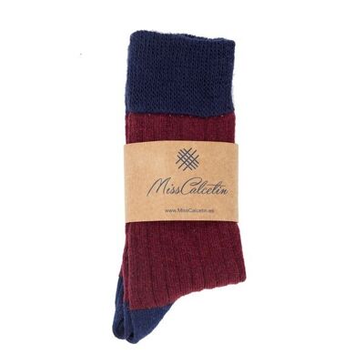 Miss Bordeaux-Navy Wool Low Cane Sock