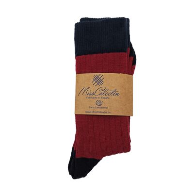 Miss Bordeaux-Navy Wool Low Cane Sock