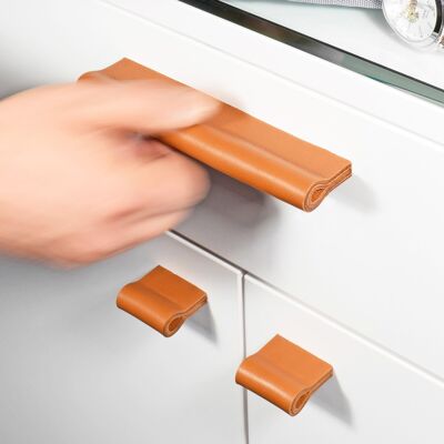 Leather handles for furniture MILANO-PURE in 5 immediately available colors - handmade in Germany - furniture handles, cupboard handles, kitchen handles, handles, pulls made of leather