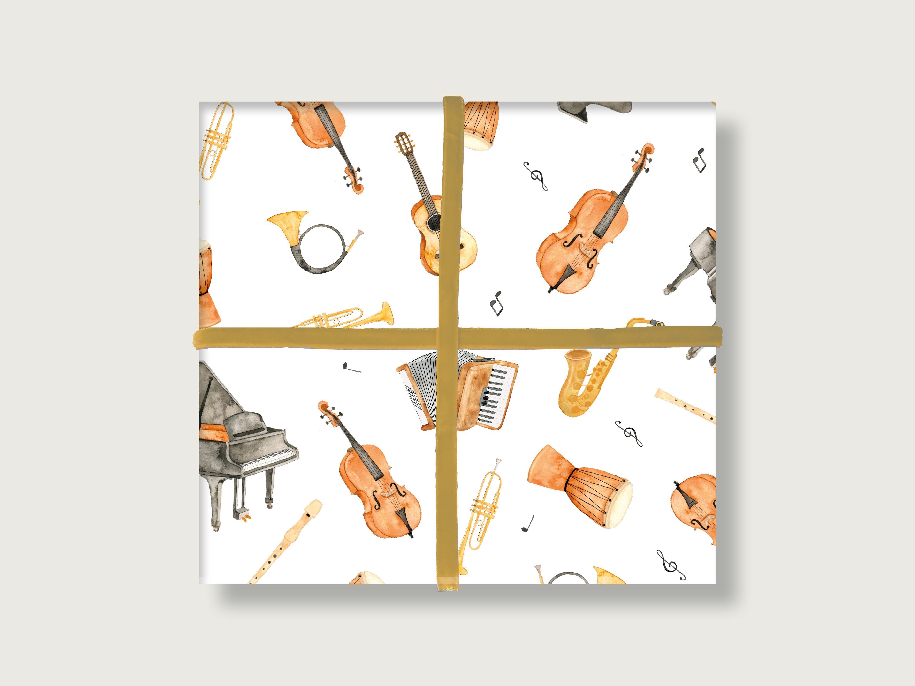 Geschenkpapier "Instrumente" | Din A2 |  Musik | Gitarre | Klavier | Bogen | Bögen | Illustration | Collage | Muster  || HERZ & PAPIER