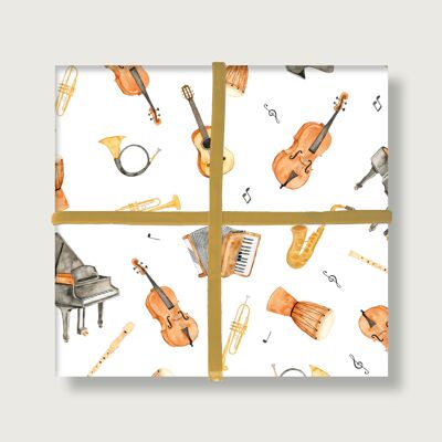 "Instruments" wrapping paper | Din A2 | music | guitar | piano | bow | arches | Illustration | Collage | pattern || HEART & PAPER