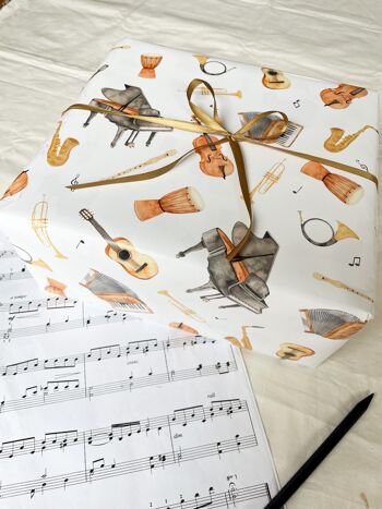 Papier d'emballage "Instruments" | Din A2 | musique | guitare | piano | arc | arcs | Illustration | collage | motif || COEUR & PAPIER 4