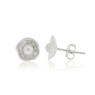 Silver Concave with Pearl Stud Earrings and Presentation Box