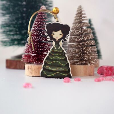 La fille du sapin de Noël - Ornement de sapin de Noël unique - Décor en bois