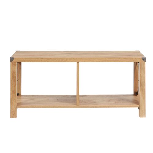 Rustic Style Bench Table Storage Unit with Metal Feature in Wood-Effect