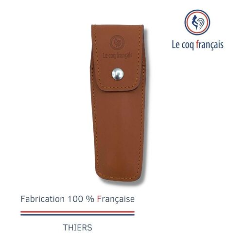 Etui de qualité en cuir marron avec rabat