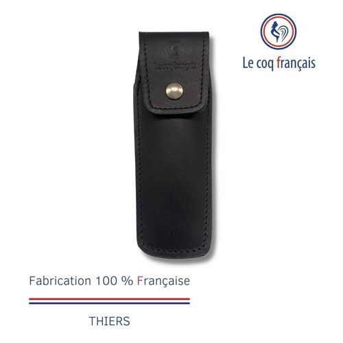 Etui de qualité en cuir noir avec rabat