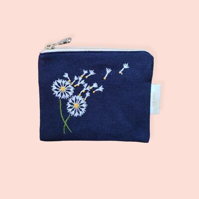 hand embroidered floral botanical purse - dark blue