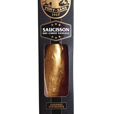 Saucisson Royal Gold foie gras IGP Périgord "le seul saucisson au monde à  l'OR 24 carats"-Font Sans