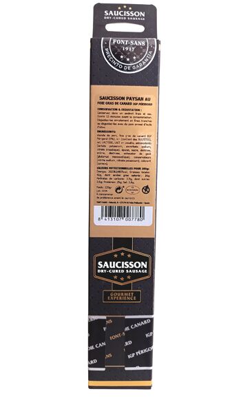 Saucisson Royal Gold foie gras IGP Périgord "le seul saucisson au monde à  l'OR 24 carats"-Font Sans 2