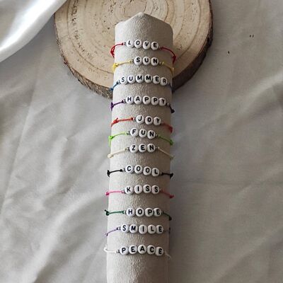 lot de 12 bracelets cordon couleur réglable mot