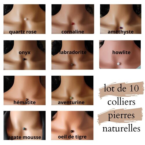 lot de 10 colliers fil invisible avec pierre naturelle