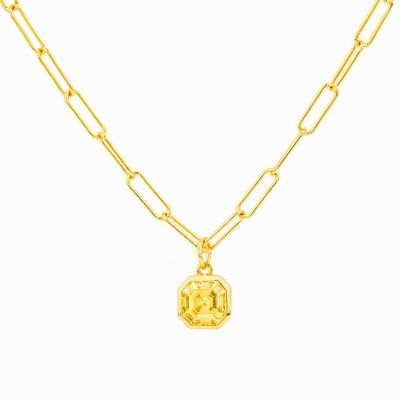 Bella Paperclip Chain Necklace 18ct Gold Vermeil with Asscher cut CZ Charm Pendant