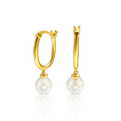 Bora Bora Freshwater Cultured Baroque Pearl Drop Hoop Earrings 18ct Gold on Sterling Silver