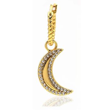 Boucles d'Oreilles Créoles Charmes Lune Céleste & Étoile Pavée Or Vermeil 18 Carats 5