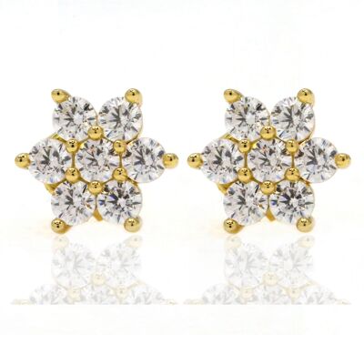 Cherry Blossom Flower Stud Earrings 18ct Gold on Sterling Silver