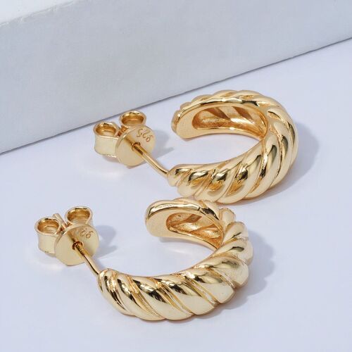 Croissant Dome Twisted Hoop Minimalist Earrings 18ct Gold on Sterling Silver