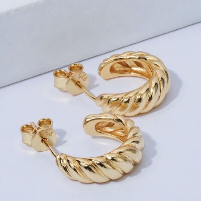 Croissant Dome Twisted Hoop Minimalistische Ohrringe aus 18 Karat Gold auf Sterlingsilber